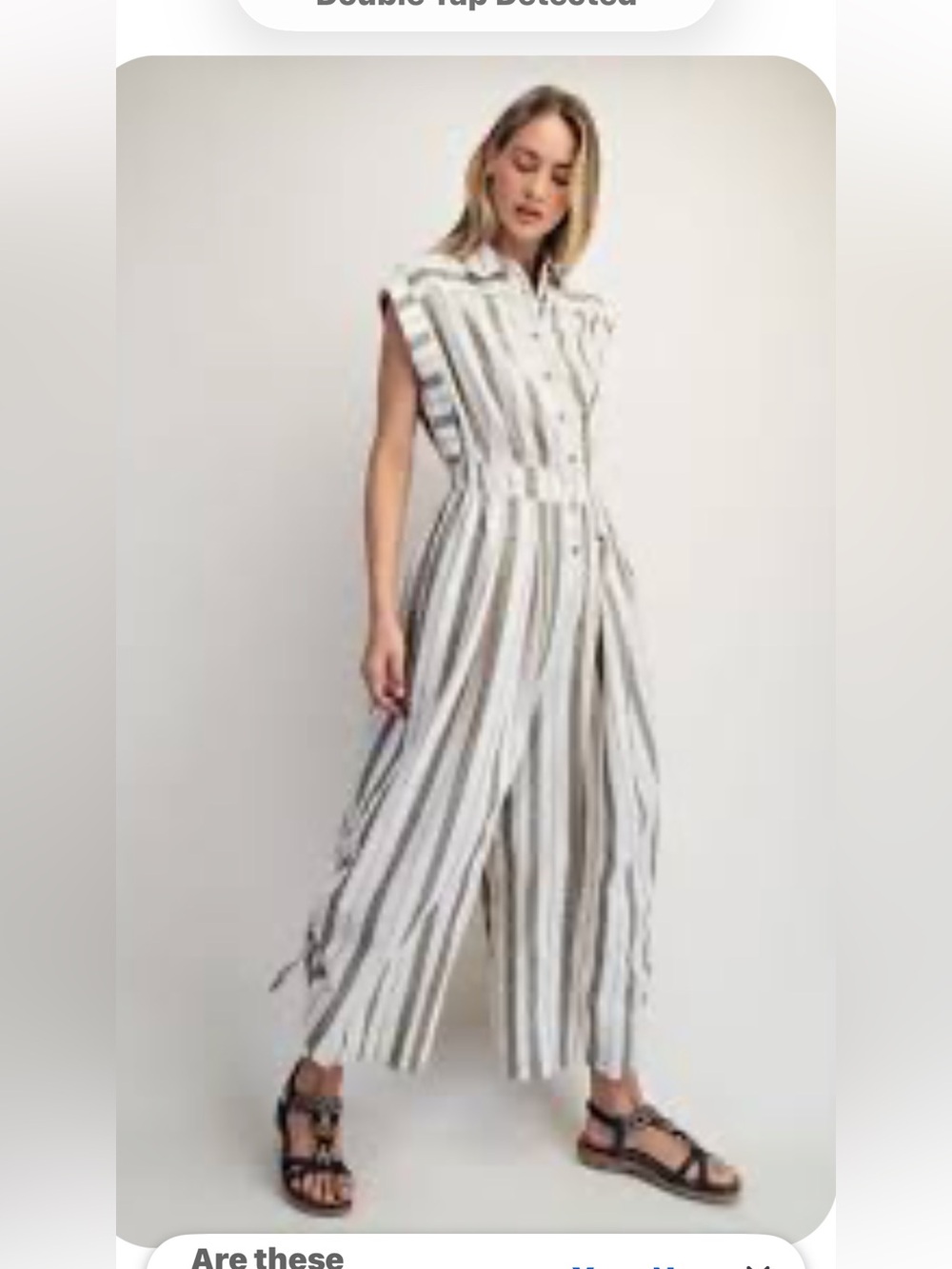 Sleeveless Striped Button-Fron jumpsuit parachute  in White and green